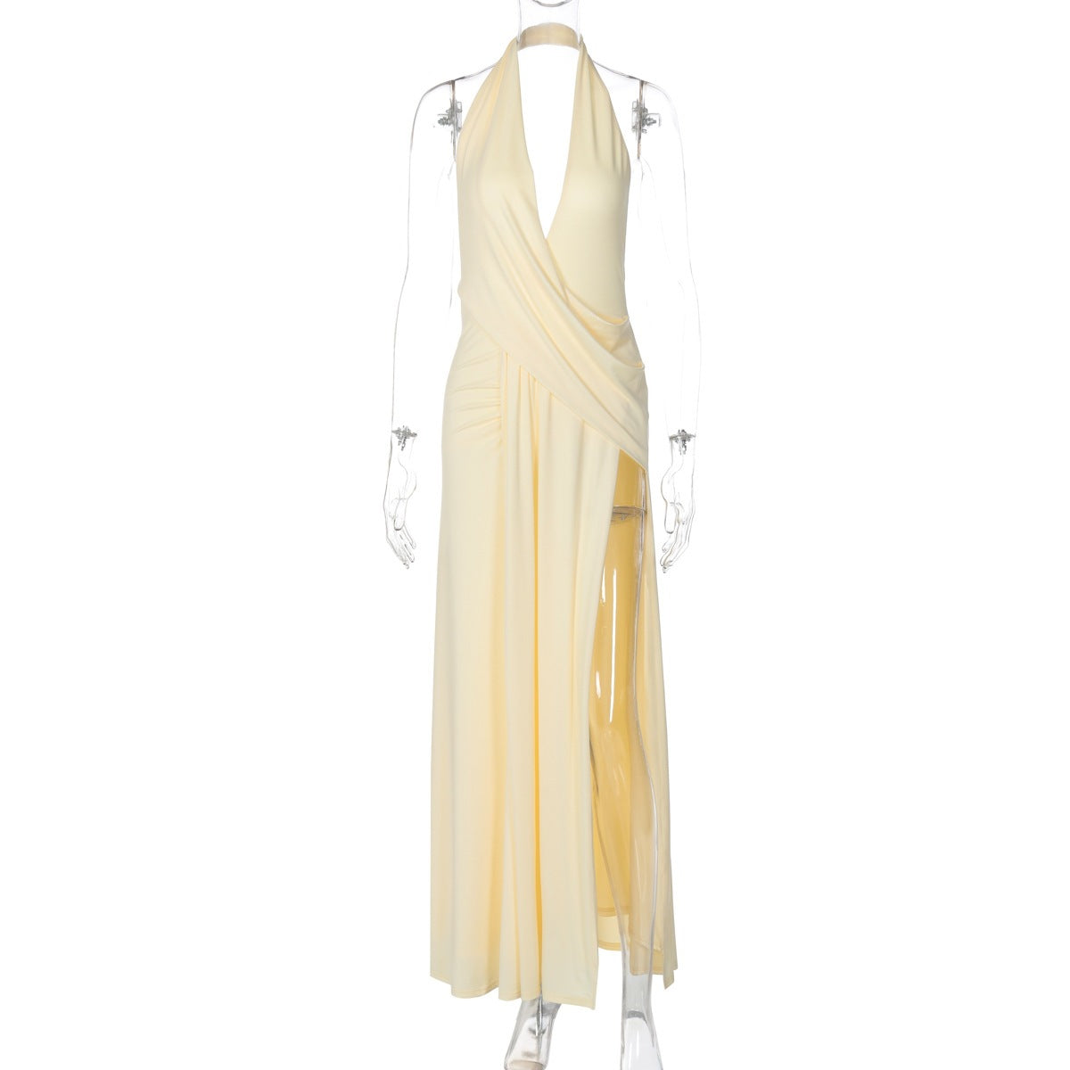 Deep V-Neck Backless Halter Dress