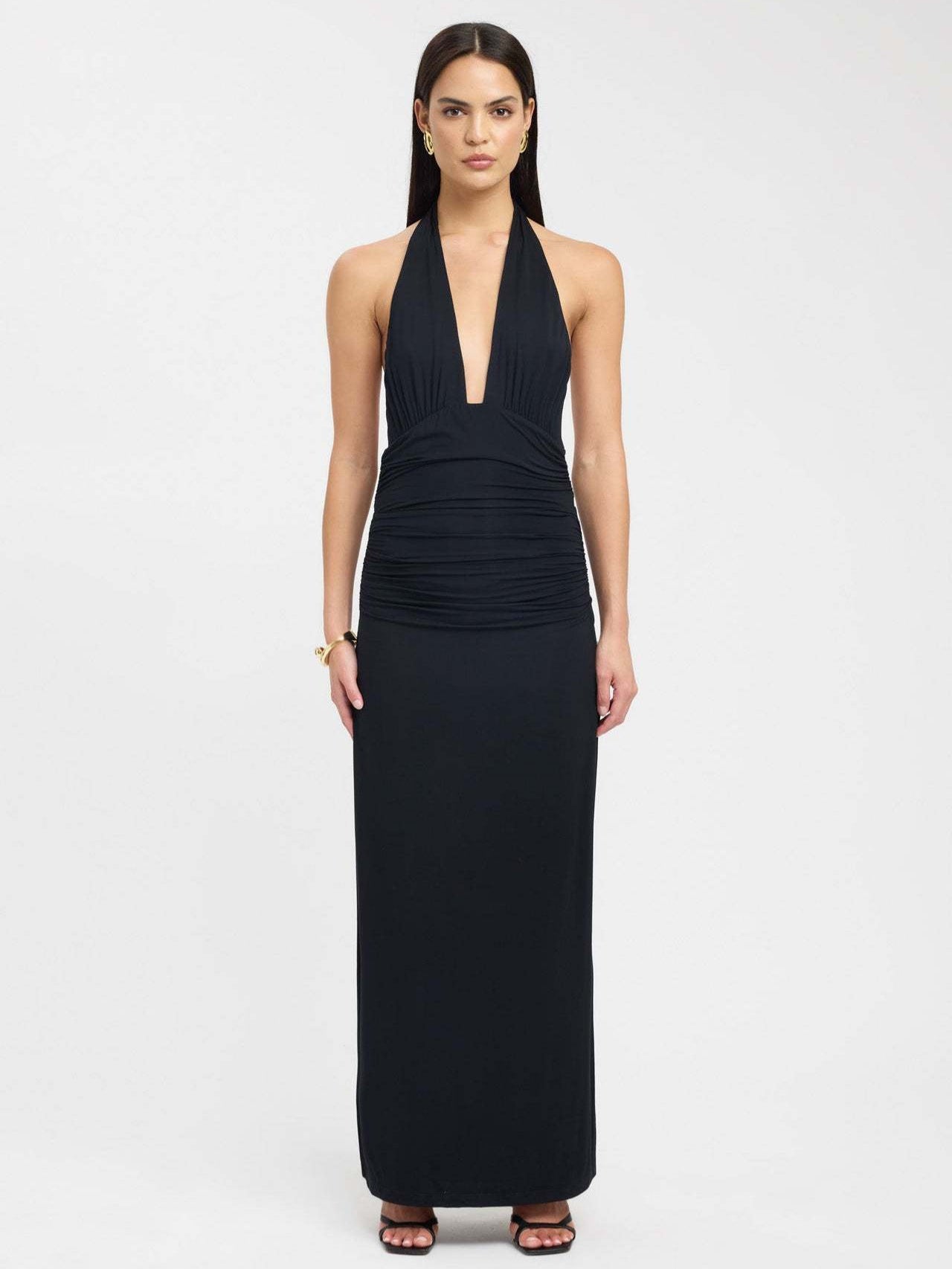 Deep V Neck Backless Slim Fit Halter Dress