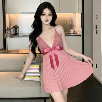 Deep V-Neck Lace Trim Nightgown