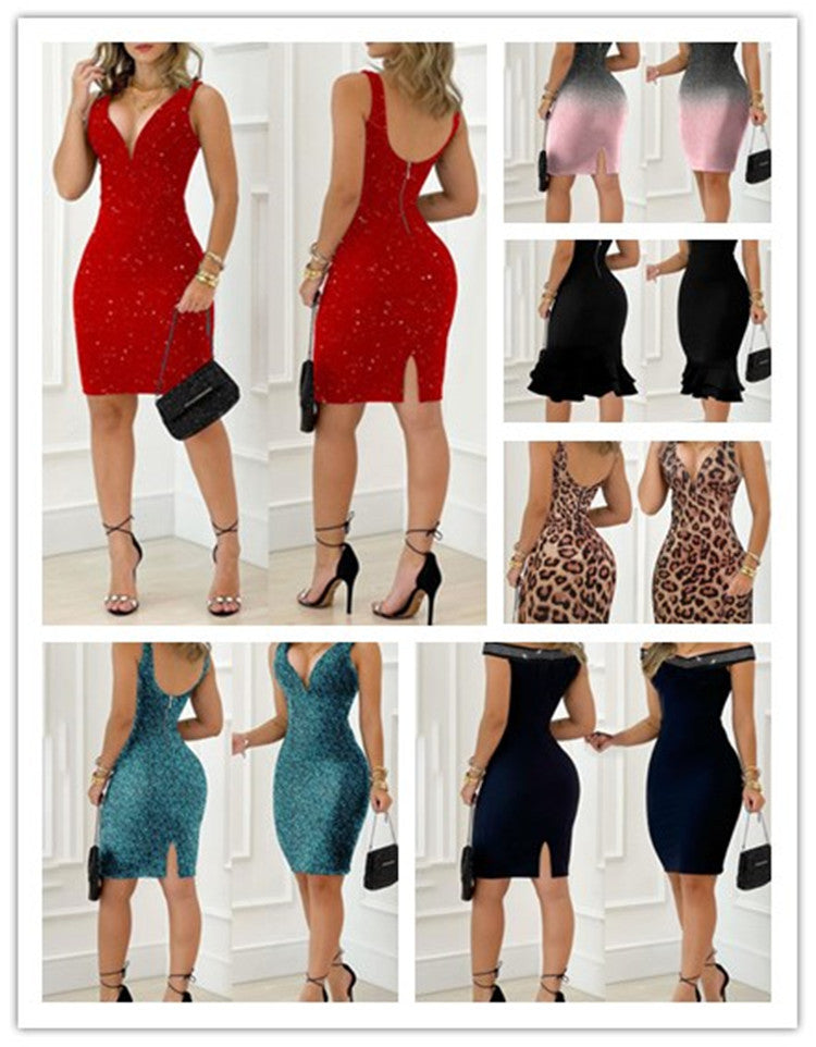 Deep V sexy nightclub girl's high-waisted skirt