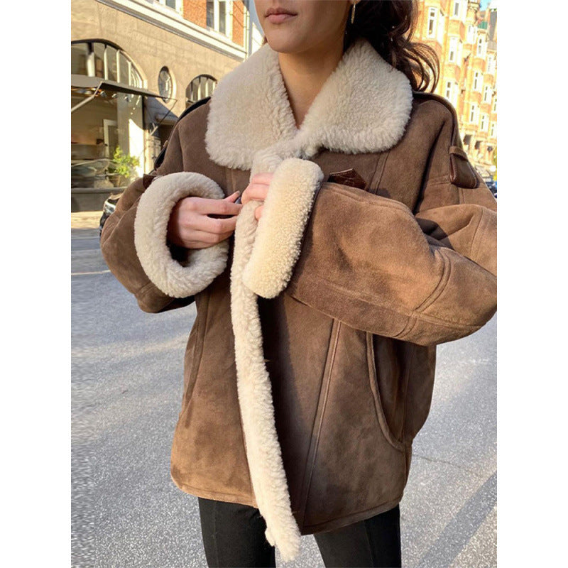 Deerskin Velvet Fur Coat with Lamb Wool