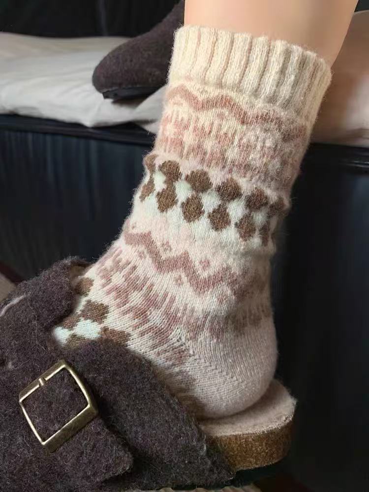 Nordic Fair Isle Wool Winter Socks for Cold Weather Wear Pair