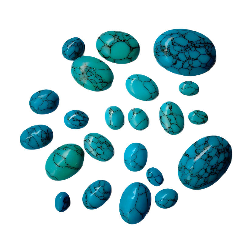 Denier-shaped blue pine turquoise oval ring surface