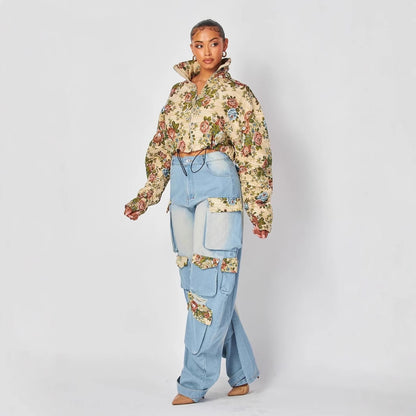 Denim cargo pants set