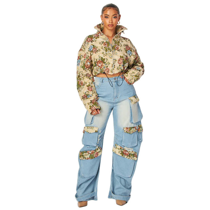 Denim cargo pants set