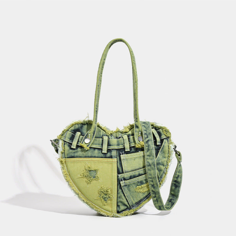 Denim Crossbody Bag with Love Design