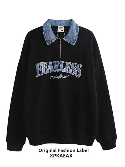 Denim Lapel Polo Shirt Oversize Unisex