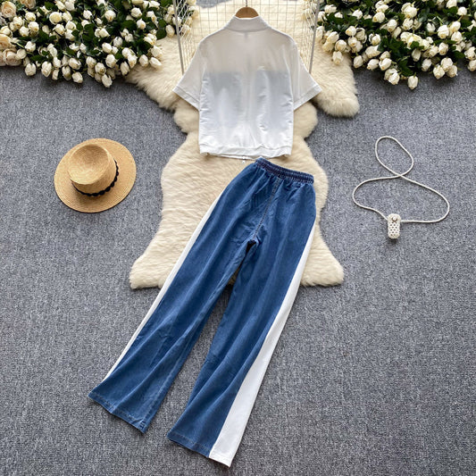 Denim patchwork irregular ensemble