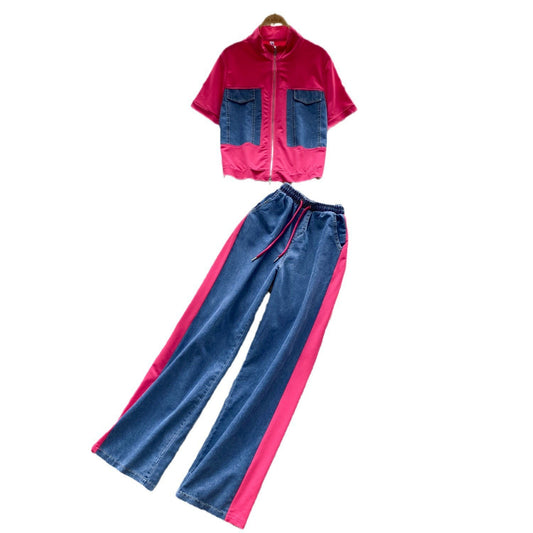 Denim patchwork irregular ensemble
