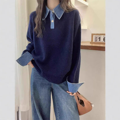 Denim Patchwork Knit Sweater