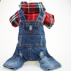 Red Squared Blue Denim Four-Leg Backpack