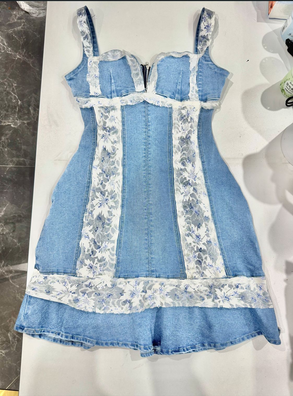 Denim Print Slit Dress