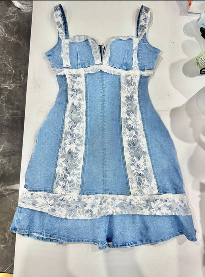 Denim Print Slit Dress