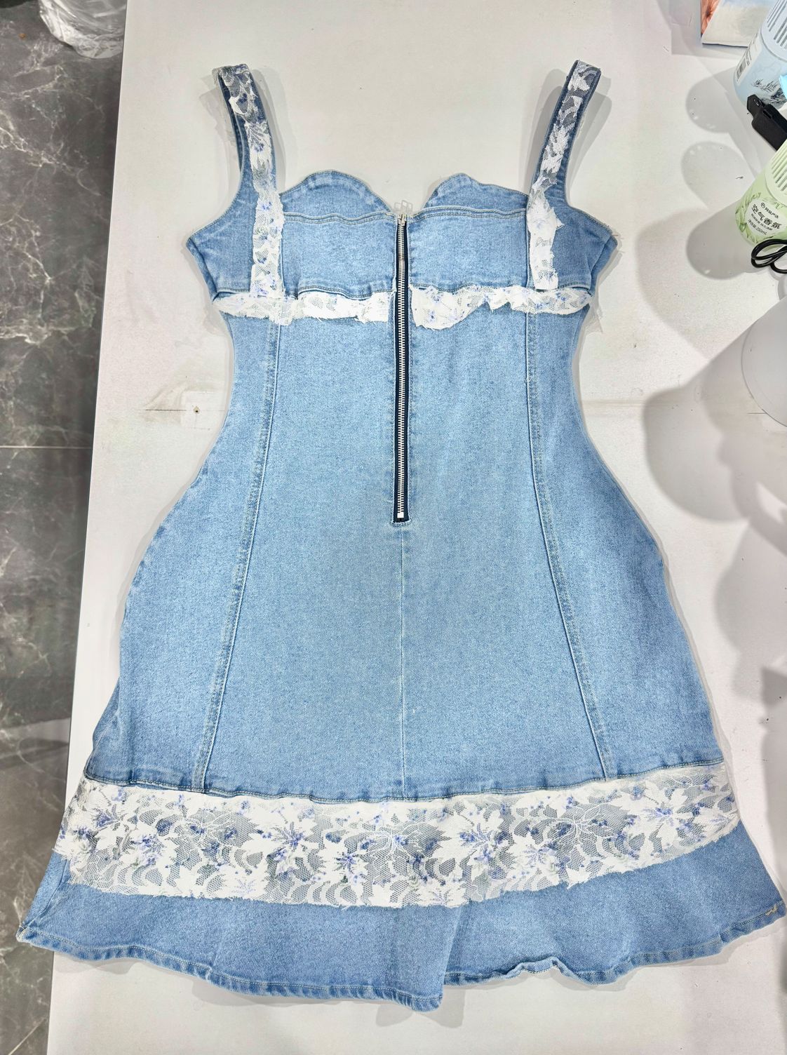 Denim Print Slit Dress