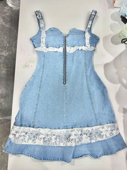 Denim Print Slit Dress