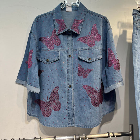 Denim shirt straight-leg slimming wide-leg pants