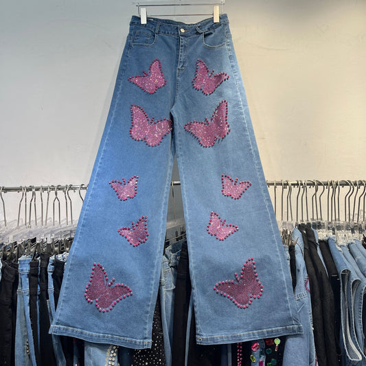 Denim shirt straight-leg slimming wide-leg pants