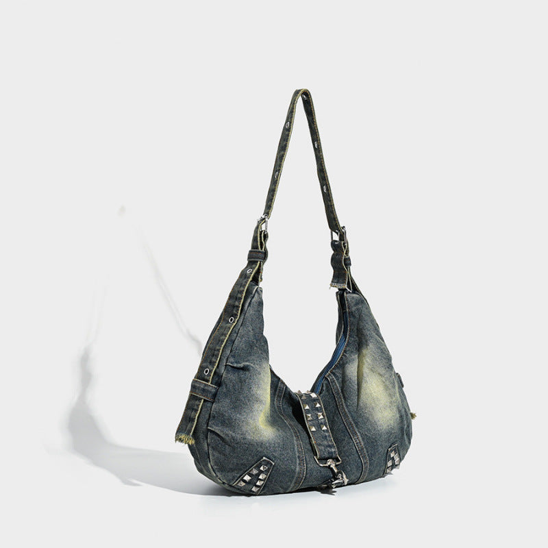 Denim Tote Bag with Rivet Detailing