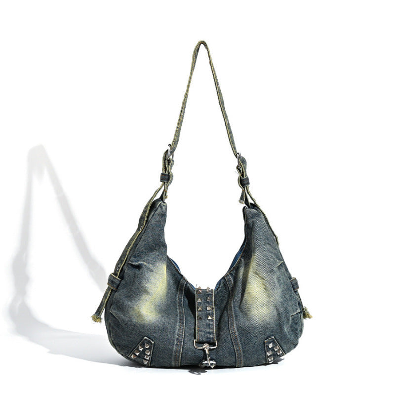 Denim Tote Bag with Rivet Detailing