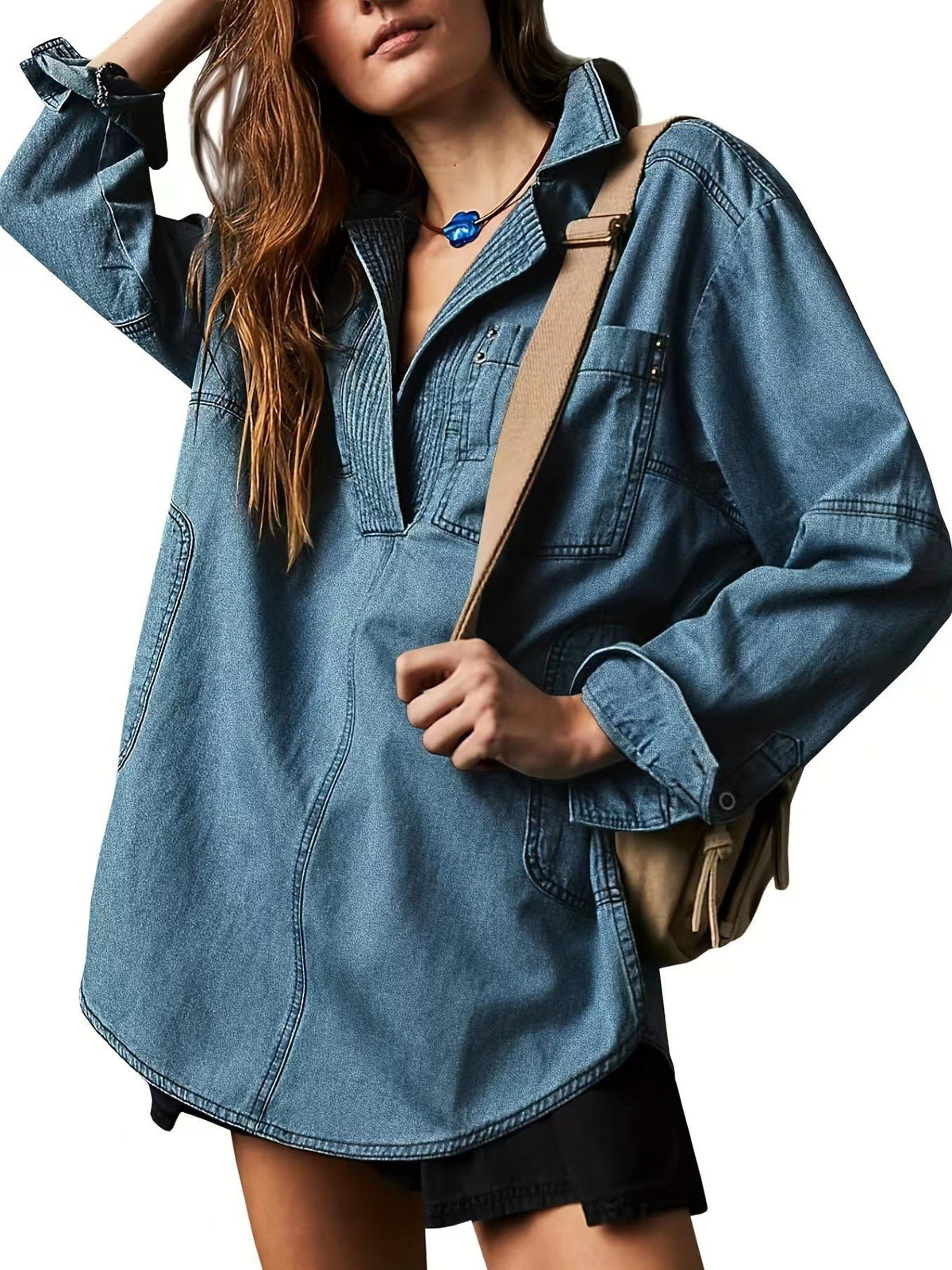 Denim V-Neck Long Sleeve Jacket