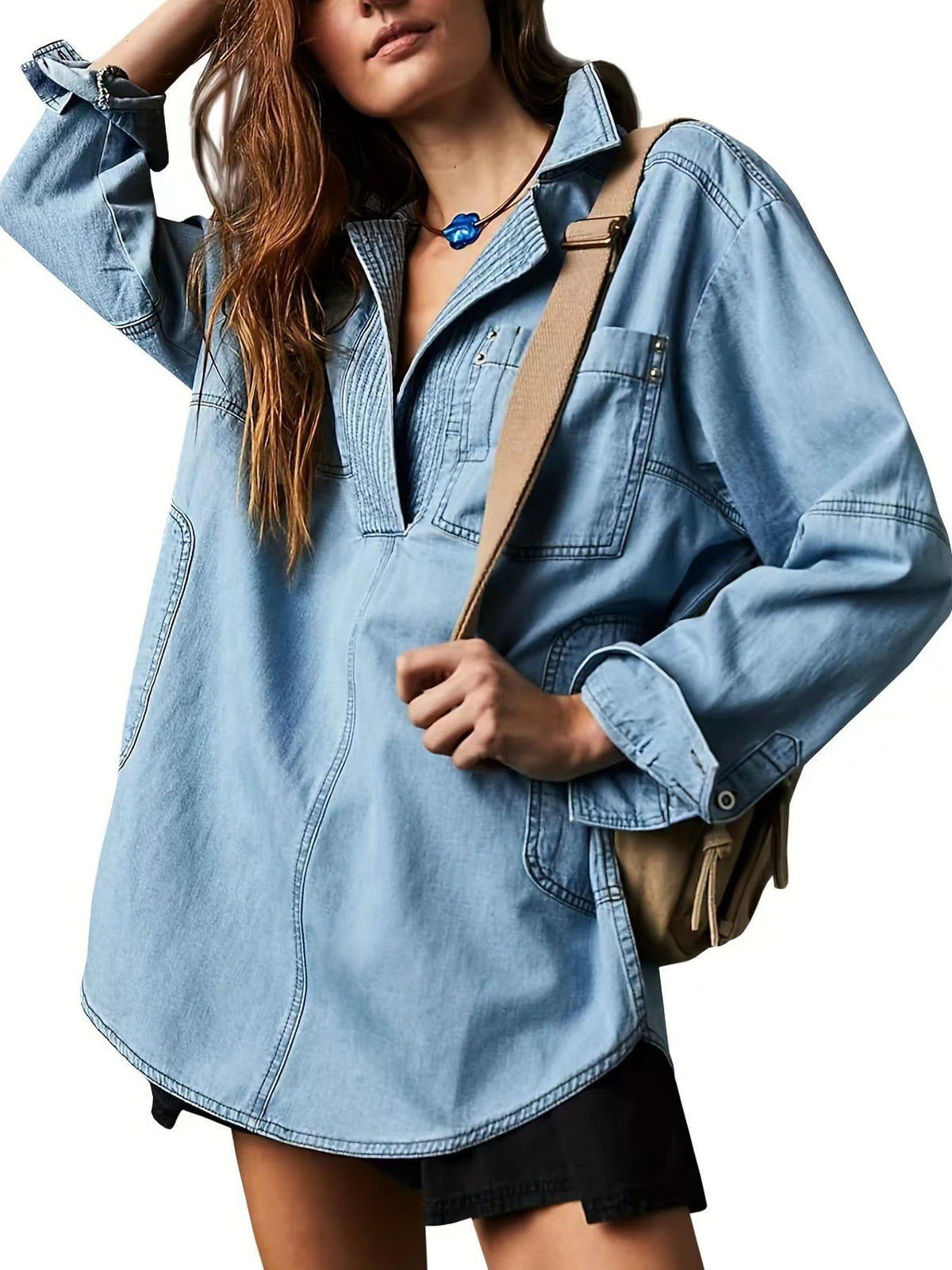 Denim V-Neck Long Sleeve Jacket