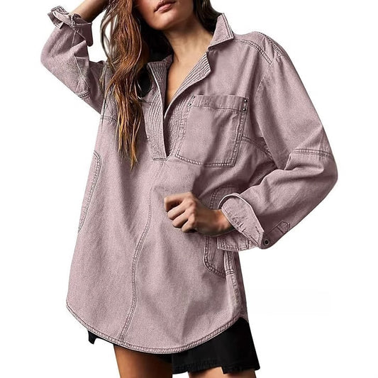 Denim V-Neck Long Sleeve Jacket