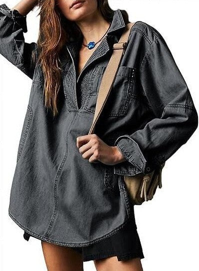 Denim V-Neck Long Sleeve Jacket