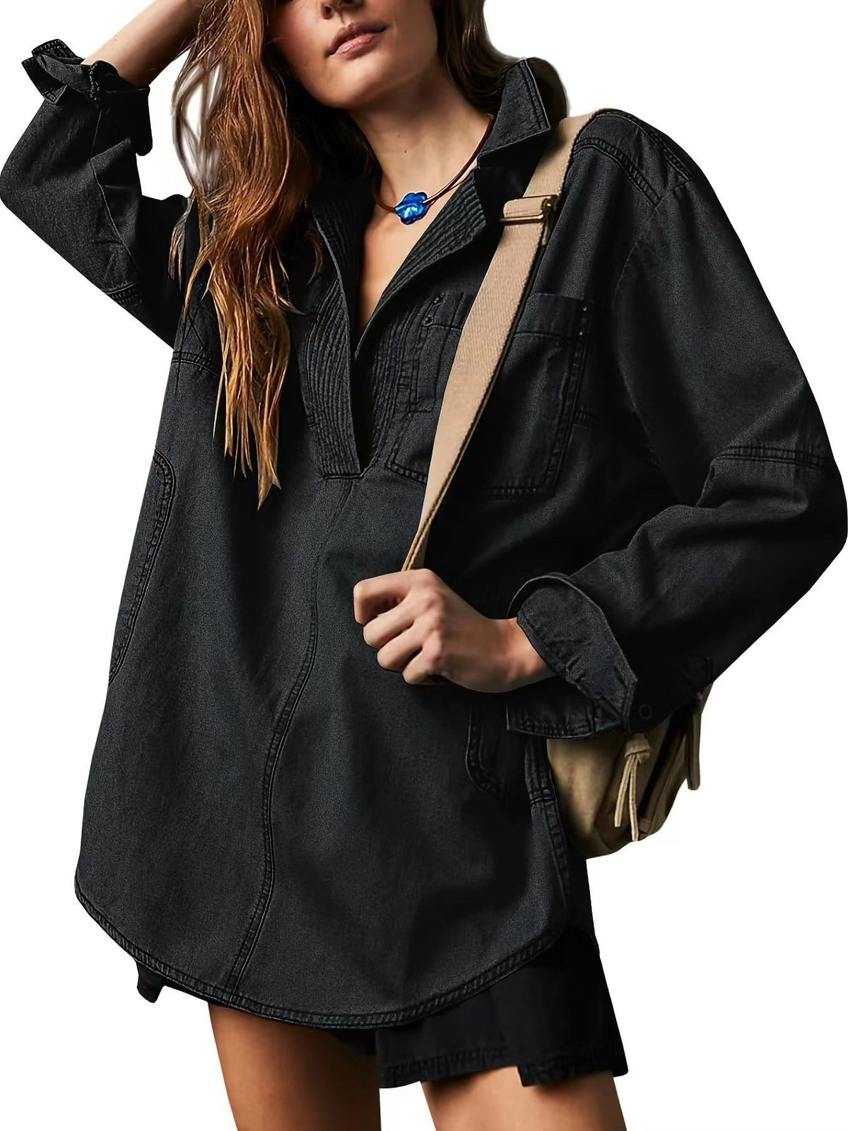 Denim V-Neck Long Sleeve Jacket
