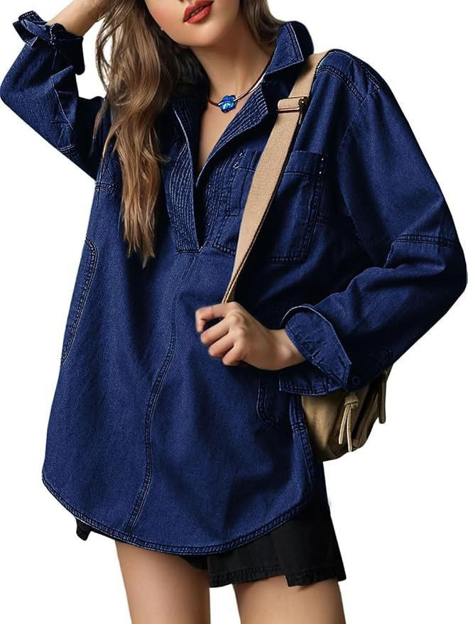 Denim V-Neck Long Sleeve Jacket