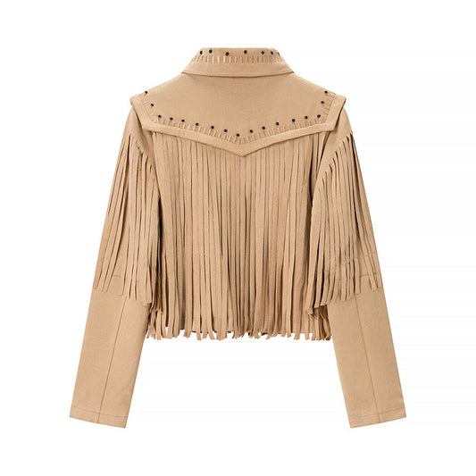Design Retro Tassel Long Sleeve Jacket