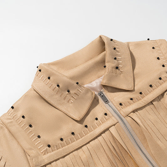 Design Retro Tassel Long Sleeve Jacket