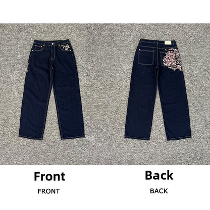 Designer Embroidered Denim Jeans Straight Leg Low Rise