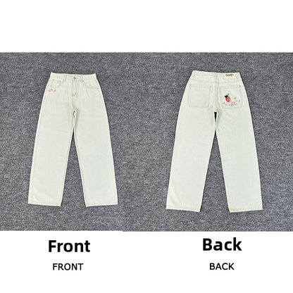 Designer Embroidered Denim Jeans Straight Leg Low Rise