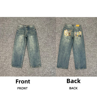 Designer Embroidered Denim Jeans Straight Leg Low Rise