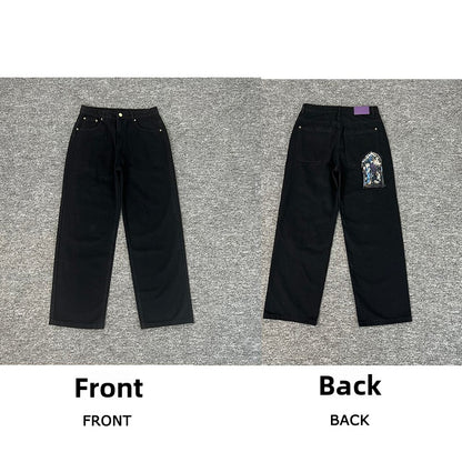 Designer Embroidered Denim Jeans Straight Leg Low Rise