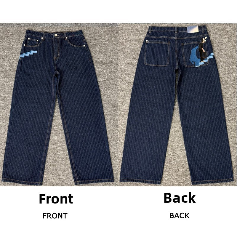 Designer Embroidered Denim Jeans Straight Leg Low Rise