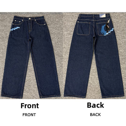 Designer Embroidered Denim Jeans Straight Leg Low Rise