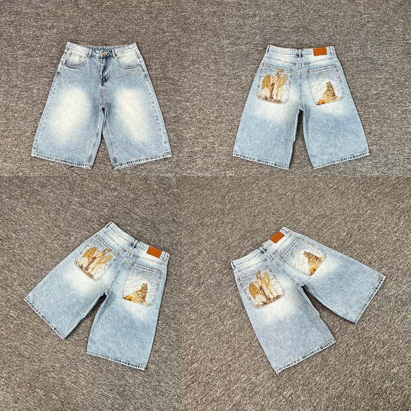 Designer Embroidered Denim Jeans Straight Leg Low Rise