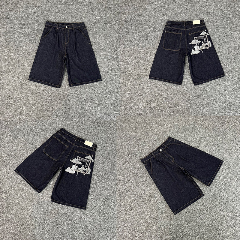 Designer Embroidered Denim Jeans Straight Leg Low Rise