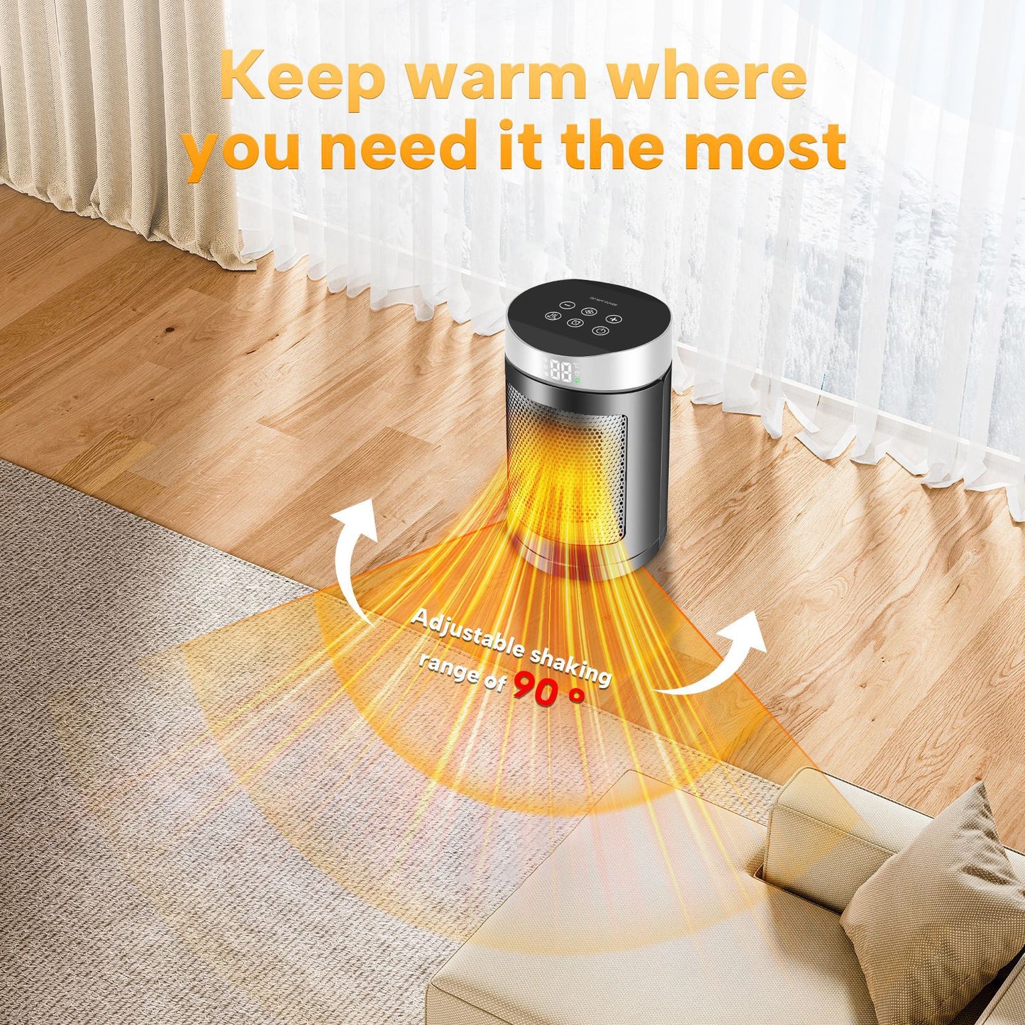 Desktop Electric Heater with Touch Screen and Remote Control