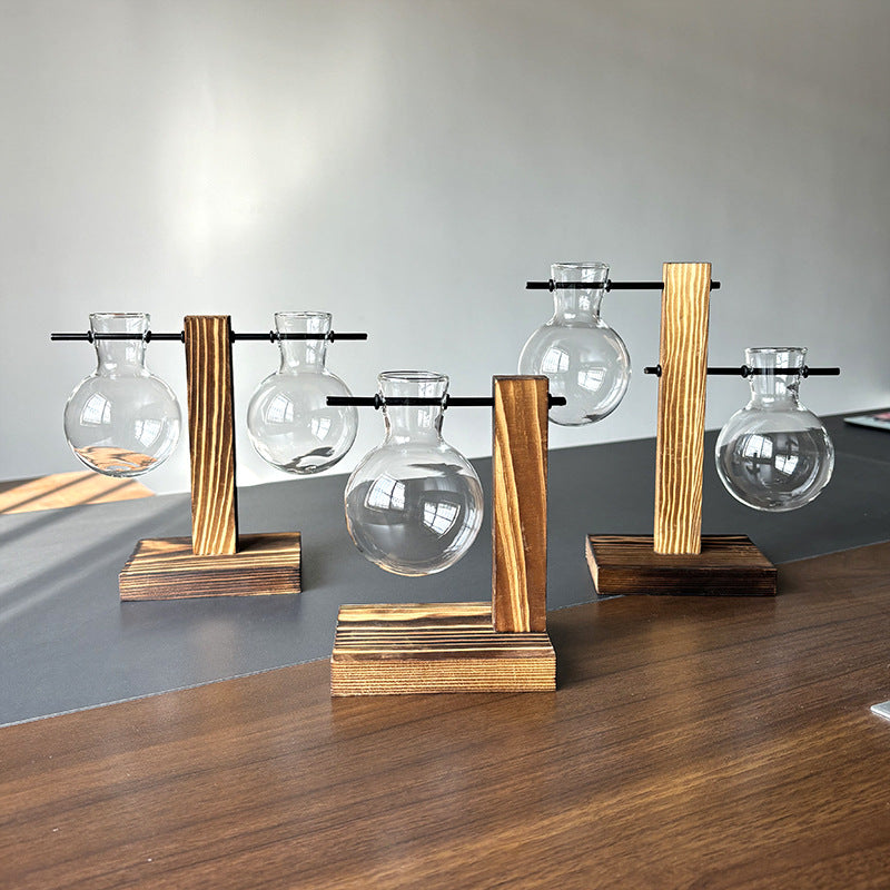 Desktop hydroponic frame with transparent flower vase