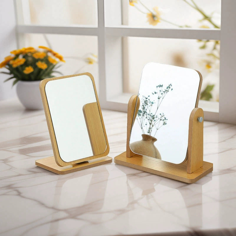 Desktop Rotatable Wooden Makeup Mirror