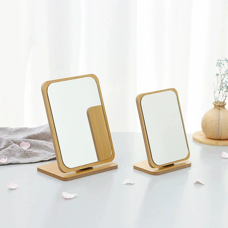 Desktop Rotatable Wooden Makeup Mirror