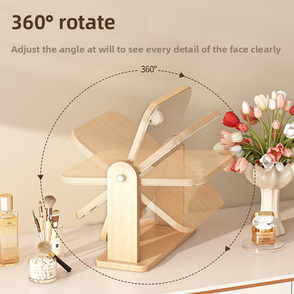Desktop Rotatable Wooden Makeup Mirror