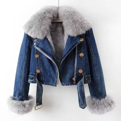 Detachable Faux Fur Lined Denim Jacket