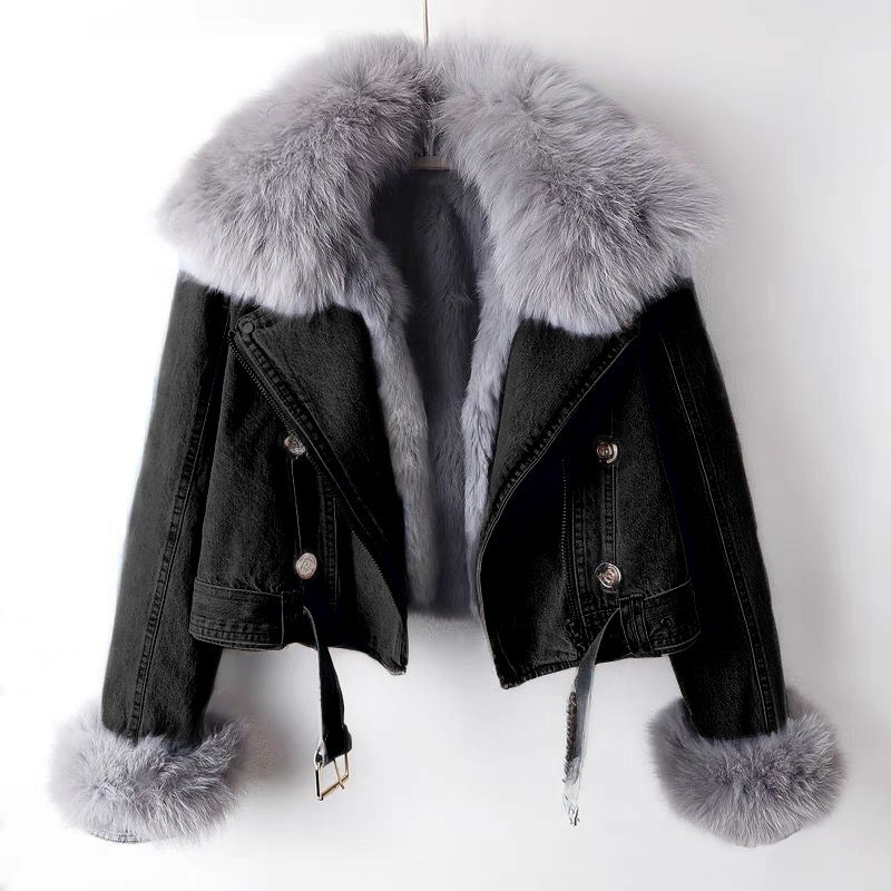 Detachable Faux Fur Lined Denim Jacket