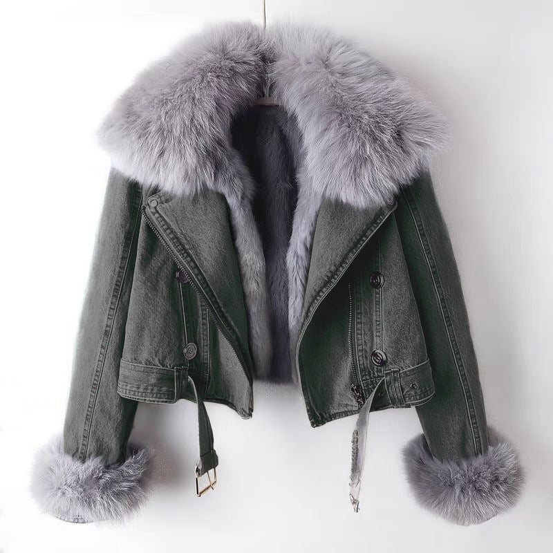 Detachable Faux Fur Lined Denim Jacket