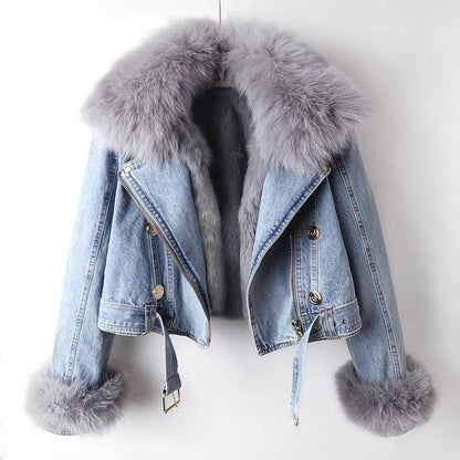 Detachable Faux Fur Lined Denim Jacket