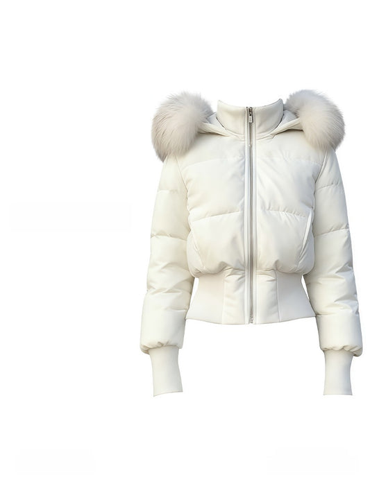 Detachable Fur Collar Waist-Cinching Down Jacket