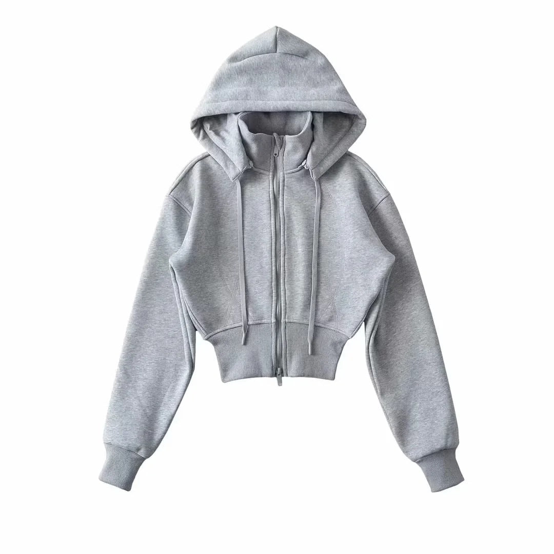 Detachable Hood Waist Cinching Sweatshirt
